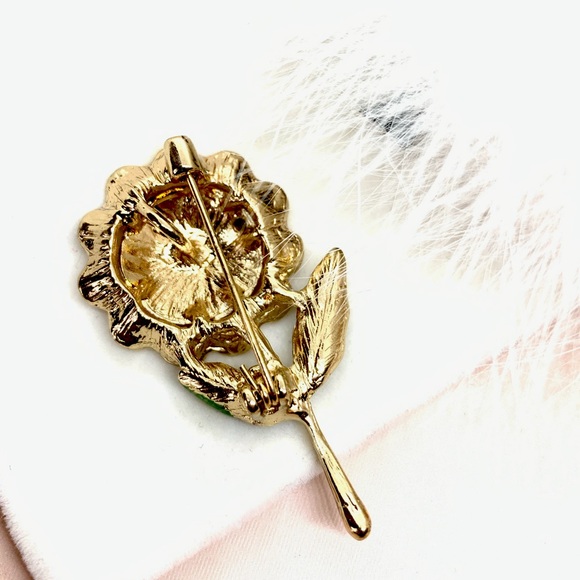 Sunflower Rhinestone  Flower Brooch - Picture 2 of 3